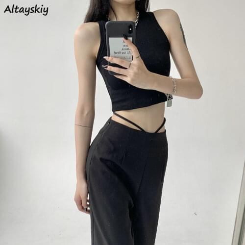 Bandage Wide Leg Pants Women Summer High Comfortable Fit Waist Slim Long Trousers Fashion Summer Streetwear Sexy Ladies Clothing