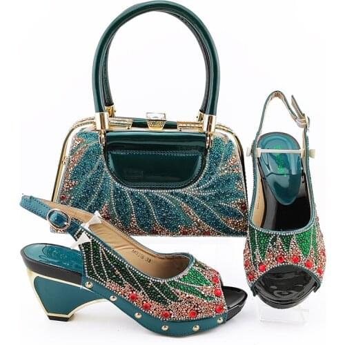 Doershow beautiful teal Italian Matching Shoes And Bag Set African Style Ladies Shoes And Bag To Match For Wedding!HUY1-24