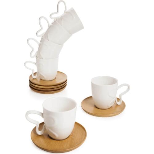 Porcelain Coffee Cup Luxury Set Of 12 Quality Saucer Holders Turkish Coffee Tea Cups with Bamboo Saucers Plate Dish Kitchenware