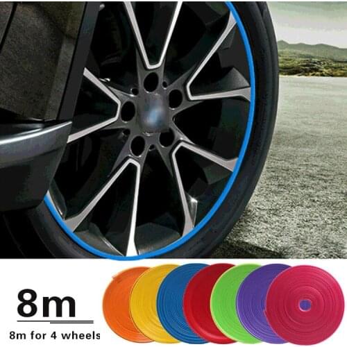Hot 8M/Roll Car Wheel Rims Protector Decor Strip Rubber Moulding Rimblades Car Vehicle Rim Sticker Color Tire Guard Line Styling