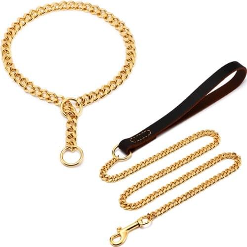 Stainless Steel Dog Chain Metal Training Pet Collars Thickness Gold Slip Dogs Collar and Leash for Large Dogs Pitbull Bulldog