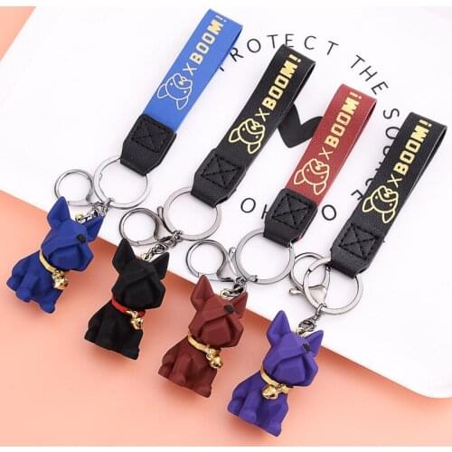 Cute Bulldog Colorful Key Chain Girl Women Kawaii Keychain Gift for Friend Key Ring Holder Bag Charms Hand Strap Pendant Jewelry