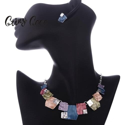 Fashion African Costume Jewelry Sets Chain for Women Enamel Necklace Geometric Earrings Necklaces Set Summer Enamel Alloy Choker
