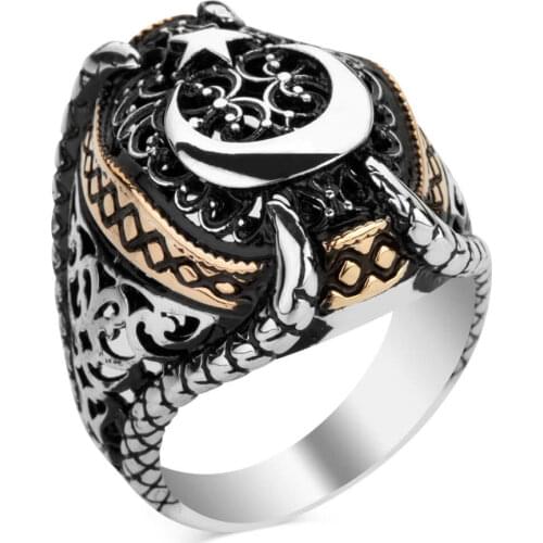 925 Sterling Silver Mens Ring with Crescent Star and Talon Design Eagle Claw Ring with Moon Star Exclusive Ring