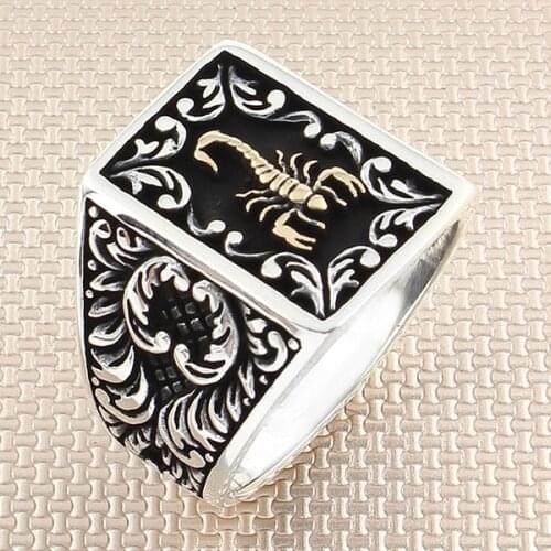 Animal Scorpion Square Silver Ring Men Silver Ring Made In Turkey Solid 925 Sterling Silver