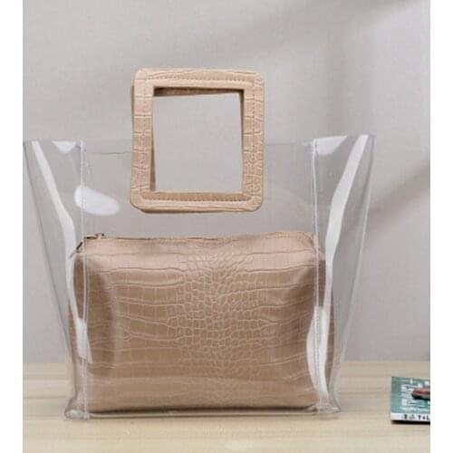 New Fashion Women Handbag Satchels High Quality Ladies Transparent Handbag 2pc/Set Jelly Multicolor Bag Women beach bag