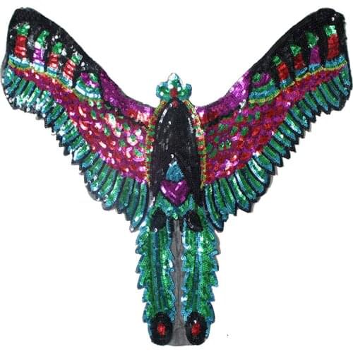 New Arrival Big Bikers Colorful Eagle Paillette Patches Sew On Birds Appliques 3D Diy Sequins Sticker On Clothes Coat Decor