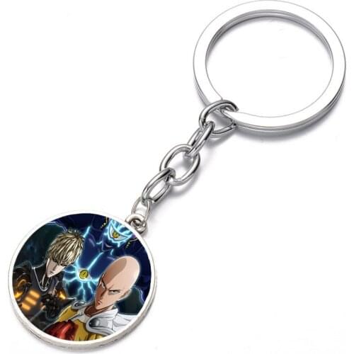Japan anime ONE PUNCH-MAN Keychain Glass Dome Key Chain Bag Charm necklace Keyring Holder Kids boy girl Gift