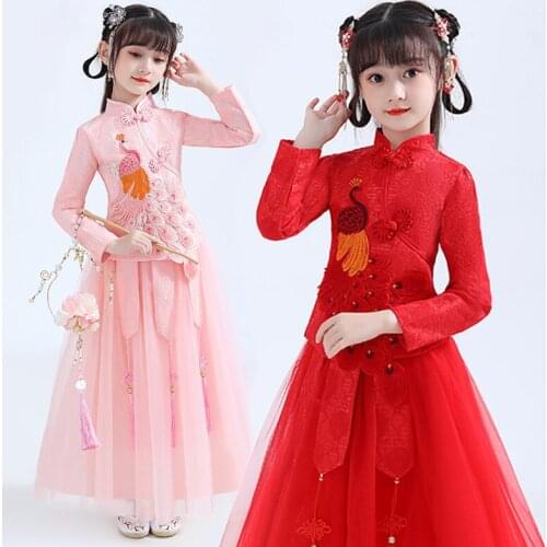 2PCS Flower Girls dresses Cute kids dresses girls Chinese cheongsam Baby elegant clothes Traditional Chinese garments for Child