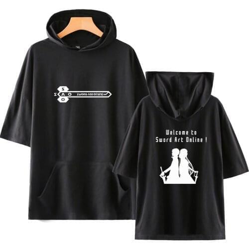 Casual T Shirt Men for Anime Sword Art Online SAO Asuna Kazuto Cosplay Women Mens Hooded T-shirts Short Sleeve Tops Tee