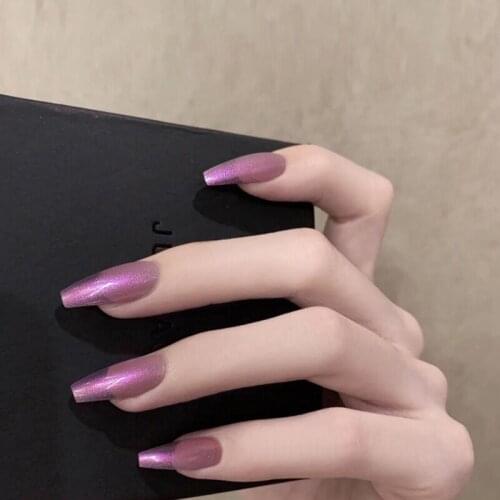 24pcs/Set Simple Coffin Fake Nails Extra Long White Purple Ballerina Nail Art Tips with Glue Artificial Nails Manicure Tools