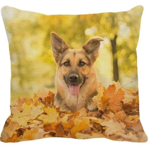 XUNYU 45cmx45m Cute Pet Dog German Shepherd Pattern Linen Decoration Pillowcase Cushion Cover Sofa Waist Pillowcase PC002