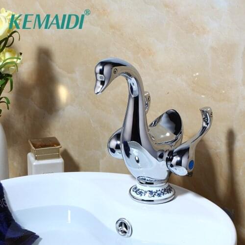 KEMAIDI Bathroom Basin sink Mixer Mandarin Duck Taps Polished Chrome 2 Handles Deck Mounted Bathroom Widespread Faucet