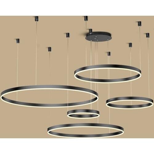 LED Art Deco Aluminum Acryl Black Lucky Ring Hanging Lamps Chandelier Lighting Lustre Suspension Luminaire Lampen For Foyer