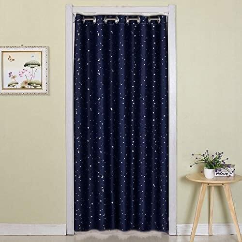 W100xH200cm Grommet Top Curtains Doorway Decoration Silver Star Hot Stamping Blackout Curtains for Doors