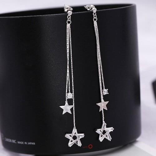SWOUR New Fashion Jewelry 925 Silver Needle Star Chain Tassel Design Long Elegant Dangle Earrings For Women Top Quality S564