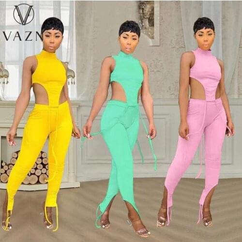 VAZN 2020 New Fashion Young Sexy High Street Soft Sleeveless O-neck Long pants Women 2 Piece Set