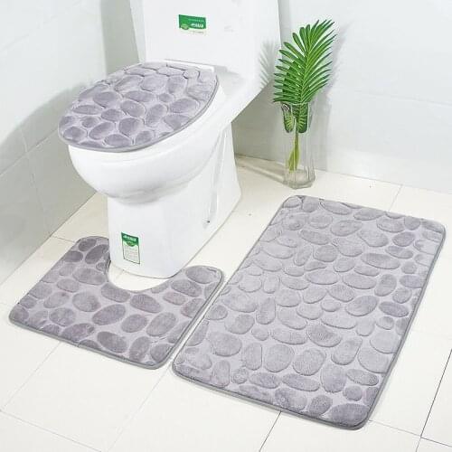 Bathroom Floor Mat Set European Pebble Stone Door Mats Toilet Floor Rug Bathroom Absorbent Non-Slip Carpet Two-Piece Home Decor
