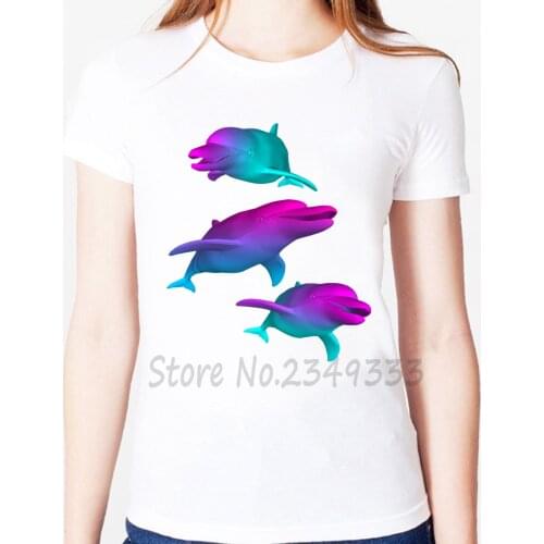 Dolphin Print Women tshirt Modal Casual Loose Funny t shirts For Lady Top Tee Drop Ship SH-42