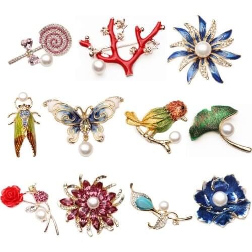 Beautiful Natural Pearl Brooch Women,Female Enamel Pins Annimal Flower Brooch Girl Gift