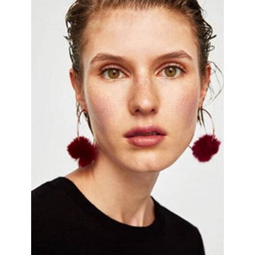 BK 2018 Women Trendy Earrings Big Ear Hook Hair Ball Popular Ear Ornament Female Jewellery Parts Banquet Round Earrings