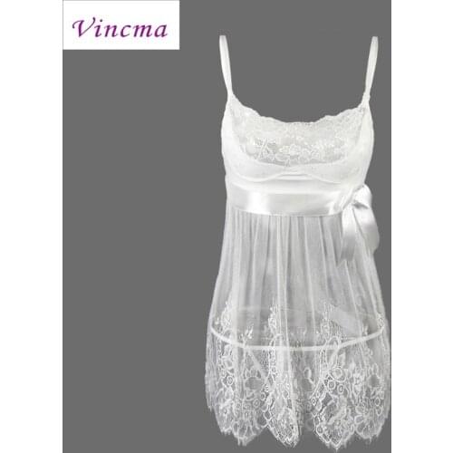 S M L 4XL 5XL 6XL Plus Size Women White Transparent Dress Lingerie Sexy Hot Erotic Big Bow Lace Underwear Lenceria Sexy