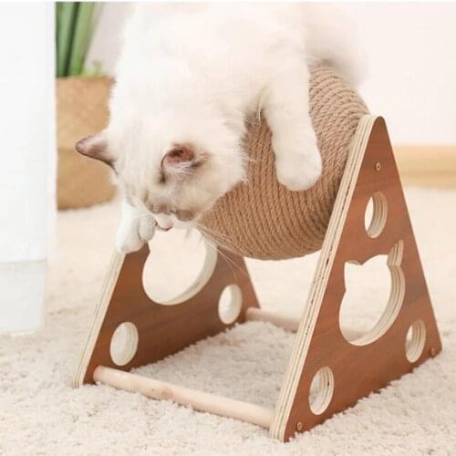 Cat Chew Toy Sisal Rope Ball Pet Interactive Play Toy Scratching Tool Assembly Wood Shelf Trainning Device