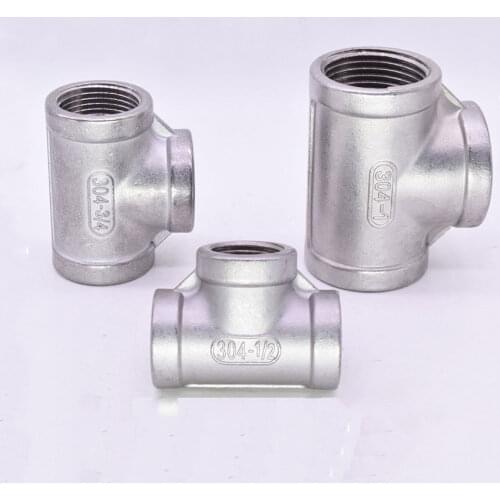 1/8" 1/4" 3/8" 1/2" 3/4" 1" to 2" BSPT Euqal Female Tee 3 Ways 304 Stainless Steel Pipe Fitting Water Gas Oil