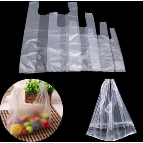 100pcs 20x30cm/28.5x18cm Transparent Bags Shopping Bag Supermarket Plastic Bags With Handle Food Packaging Tools