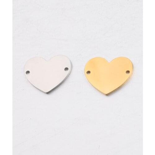 50Pcs 17*20MM Steel Color Stainless steel Pendant Heart Shape Connector Charms for DIY Women Jewelry Making Wholesale