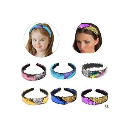50pcs/lot DIY Multi Flip Double-sided Paillette HeadBands Simple Fish Scale Hair Bands Styling Tools Accessories HA664