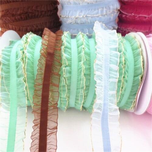 50yards/Lot DIY 2.5cm Wide Gold Side Wood Ear Lace Lace Ribbon Elastic Ribbon Fabric Sewing Process Ribbon And Sewing 345