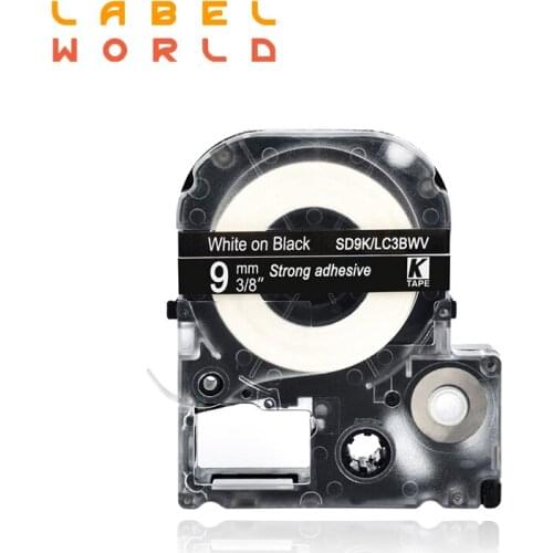 9mm EPSON label tape white on black typewriter label tapes compatible for kingjim label maker LW-300 lw400 epson label printer