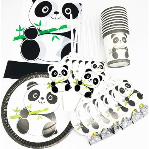93pcs panda party decorations panda theme disposable tablecloths plates cups napkins panda theme disposable tableware set