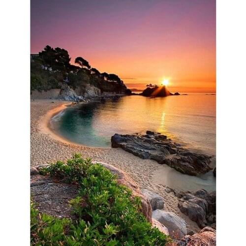 Diamond Painting Sunrise Seaside Landscape 5D DIY Full Round Drill Embroidery Scenery Mosaic Picture Of Rhinestone Home Decor
