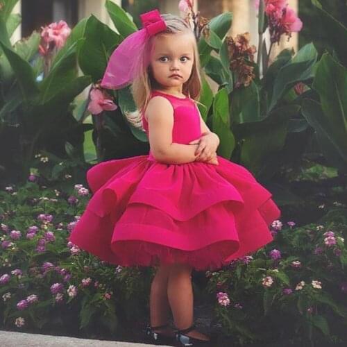 Satin Cascading Flower Girl Dresses Banquet Knee Length Dress Girl Birthday Party Sleeveless First Holy Communion Party Dress