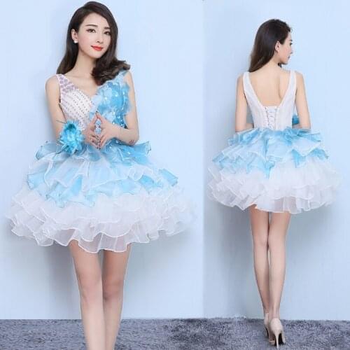 Sweat Ball Dress Gown Banquet Party Lady Girl Women Candy sky blue Color Junior Sleeveless V-neck Knee-length