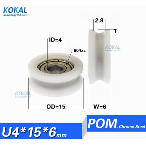 Free shipping 10PCS U groove minisize sliding roller wheel 4*15*6 nylon roller with 604zz plastic bearing