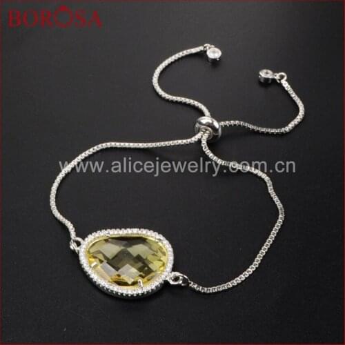BOROSA Silver Plated Framed Connector Double Bails CZ Birthstone Pendants Glass Bezel Connector Fashion Bracelet WX384-B