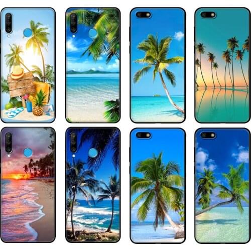 Black tpu Case For Huawei Honor 20Lite 10 10i 20S 30S 30 Case Honor 7A 7s 7C Cover summer Beach Scene at Sunset on sea Palm Tree