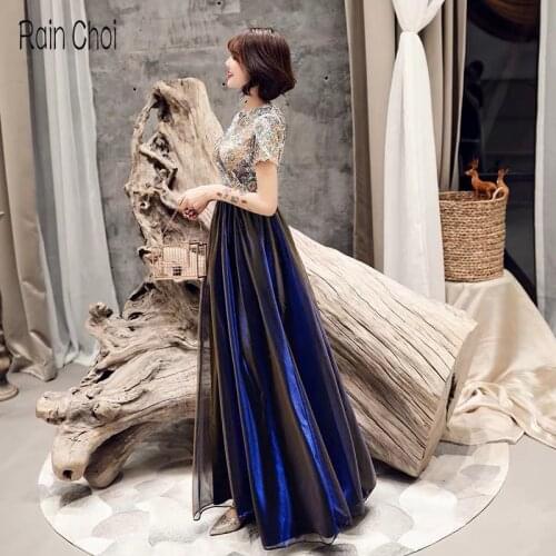 Long Evening Dress Short Sleeves Tulle Formal Party Gown Robe De Soiree