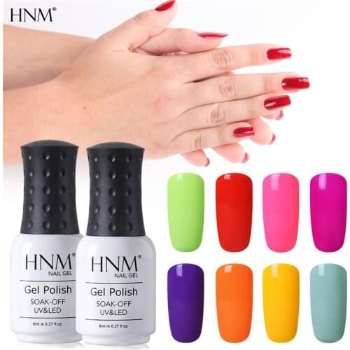 HNM Soak Off Macaron & Fluorescent 8ML UV Nail Polish 32 Colors Semi Permanent Top Base Coat Gelpolish Nagellak