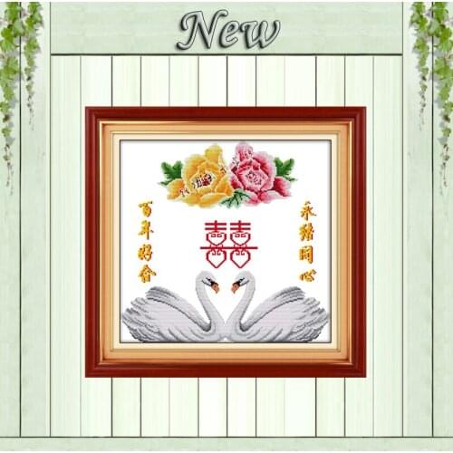 Eternal love swan rose flower painting counted print on canvas DMC 14CT 11CT chinese Cross Stitch Needlework Set Embroidery kits