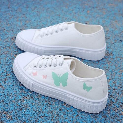 Women Casual Shoes Canvas Sneakers Butterfly Print Sneaker Lace Up Ladies Shoes Tennis Sprot Shoe For Female zapatos mujer 8335G