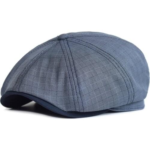 Stripe Lattice Spring Autumn Short Brim Men Newsboy Hat Painter Hat Elasticity Splicing Fashion Beret Peaked Cap