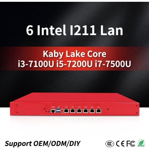 Core I7 7500U I5 7200U I3 7100U pfsense 1U Rack-mounted 6 Gigabit Lan Mini Router,Support AES NI,PFsense,Firewall,Openwrt X86