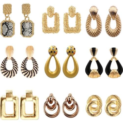 QiHit Fashion Classic Metal Gold Silver Geometric Dangle Earring For Women Special Design ZA Drop Earrings 2019 Wedding Jewelry