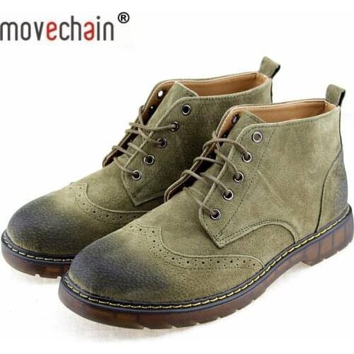 Movechain Mens Suede Leather Casual Oxfords Shoes Mens Fashion Ankle Martin Boots Man Lace-Up Vintage Brogue Flats
