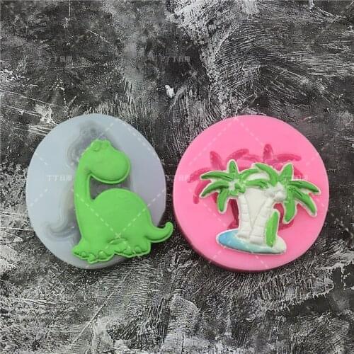 Cartoon Dinosaur Dragon Coconut tree Silicone Fondant Cake Mold Cupcake Jelly Candy Chocolate Decoration Baking Tool Moulds