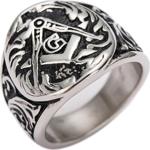 Mens Embossed Stamped Freemason Masonic Ring 316L Stainless Steel Ring New Mens Jewelry